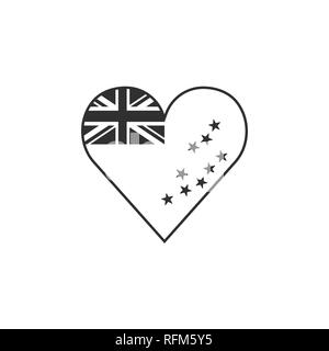 Tuvalu flag icon in a heart shape in black outline flat design. Independence day or National day holiday concept. Stock Vector