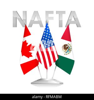 Flags of NAFTA Countries Canada, USA and Mexico. The North American Free Trade Agreement. Political and Economic News vector Illustration Stock Vector