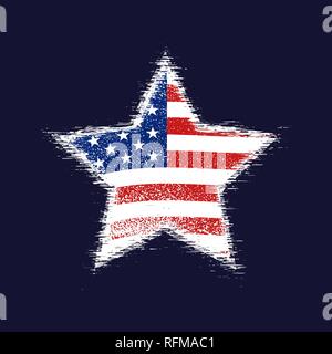 Star in the colors of the American flag with torn edges on black background Stock Vector