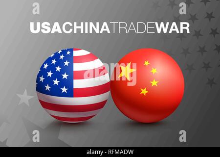 Flags of United States of America and China in the form of a ball. Concept of trade war between China and USA. Vector illustration Stock Vector