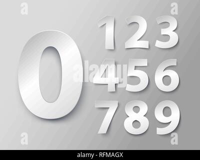 Set of numbers in paper style. Vector illustration with a realistic shadow Stock Vector