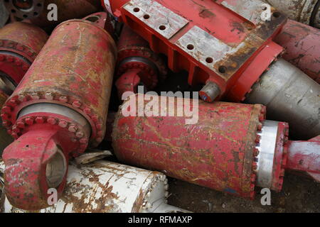 Scrap metal recycling, discarded industrial heavy red metal scrap iron for scrap metal recycling in the United States Stock Photo