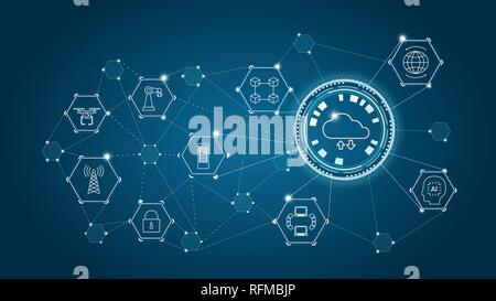 Cloud computing technology with icons on blue background vector illustration Stock Vector
