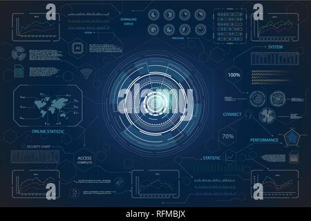 hud interface or technology graphic display on blue background vector illustration Stock Vector