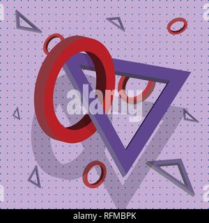 Abstract geometric pattern. Memphis style. Retro, bright colorful. Trendy colors. 3d circles and triangles. Composition. Stock Vector