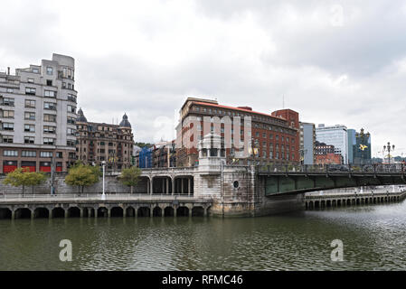 Road bridge over the Nervion river in Bilbao, Spain Stock Photo