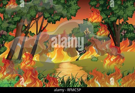 Fire in the forest illustration Stock Vector