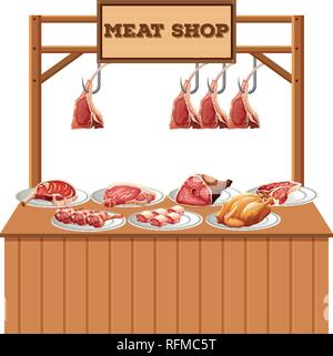 Isolated meat stall on white background illustration Stock Vector