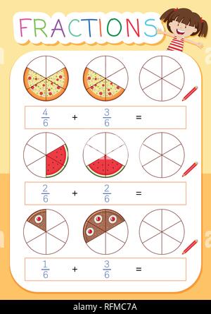 A math fraction worksheet illustration Stock Vector Image & Art - Alamy
