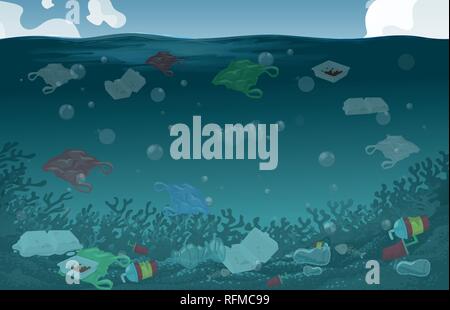 Nature water pollution background illustration Stock Vector