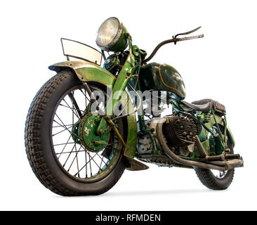 Old motorcycle isolated on white background. Retro motorbike. Stock Photo