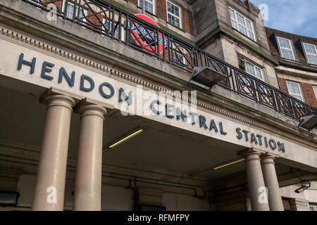 A sign at the front of Hendon Central Underground Station on the the