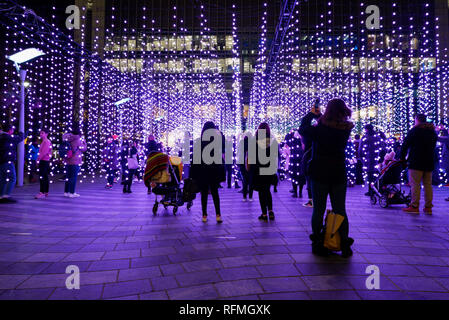 London, England – January 2019 : Submergence by Squidsoup, Winter Lights Festival 2019. Interactive art installations at Canary Wharf Stock Photo