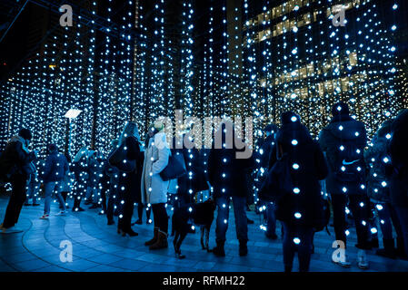 London, England – January 2019 : Submergence by Squidsoup, Winter Lights Festival 2019. Interactive art installations at Canary Wharf Stock Photo