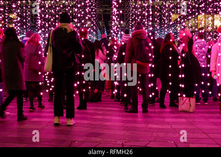 London, England – January 2019 : Submergence by Squidsoup, Winter Lights Festival 2019. Interactive art installations at Canary Wharf Stock Photo