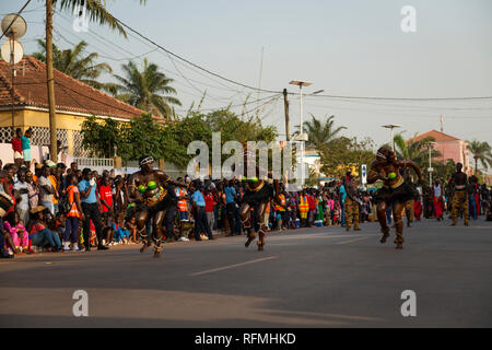 Bissau, Republic of Guinea-Bissau - February 12, 2018: Group of girls performing during the Carnival Celebrations in the city of Bisssau. Stock Photo