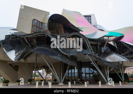 ELCIEGO, SPAIN - NOVEMBER 8, 2015: Marques de Riscal luxury winery and hotel, designed by Frank Gehry Stock Photo