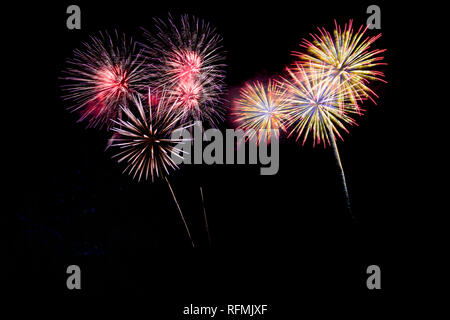 Abstract colored firework background with free space for text. Stock Photo