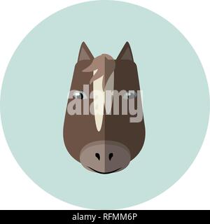 Vector icon of horse design on a blue round background. Stock Vector