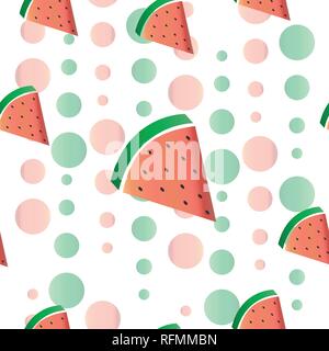 seamless pattern with watermelon fruit vector - summer theme texture with bubbles Stock Vector