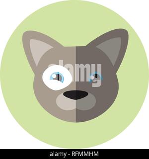 Vector flat round icon. Grey dog on green background. French bulldog. Stock Vector