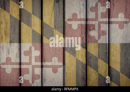 USA Politics News Concept: US State Maryland Flag Wooden Fence Stock Photo