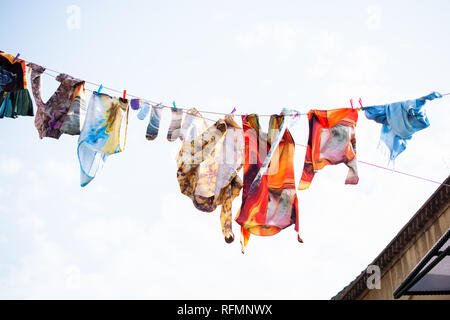 Clothes Hanging On Line Ropes Street Stock Photo 2152283153