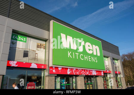 Wren Kitchens store sign. Sign outside a Wren Kitchens shop, Stevenage, UK Stock Photo