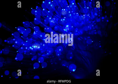 bundle of optic fibers in blue light Stock Photo
