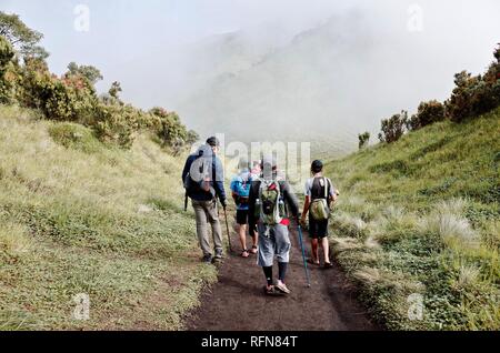 Double Summit Mount Merapi and Mount Merbabu experience Stock Photo