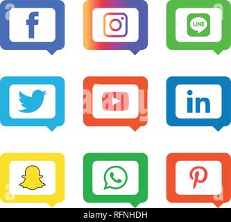 Social media icons set Logo Vector Illustrator facebook, instagram, twitter, whatsapp, google plus, google+, pinterest, linkedin, messenger, Stock Vector