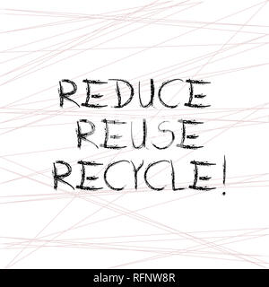 Writing note showing Reduce Reuse Recycle. Business photo showcasing Cut down on the amount of garbage we make each year Straight Line Scattered Rando Stock Photo
