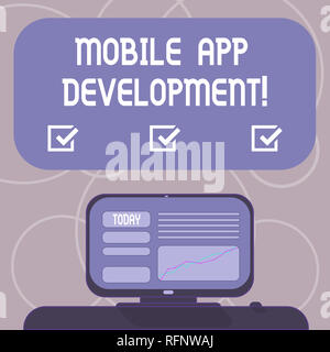 Word writing text Mobile App Development. Business concept for procedures involved in writing software for gadgets Mounted Computer Screen with Line G Stock Photo