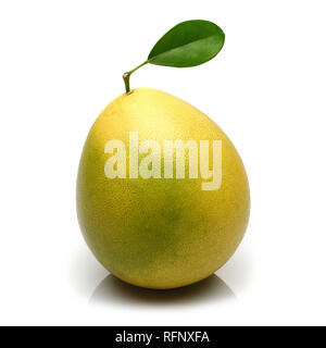 Pomelo fruit with leaf isolated on white background Stock Photo