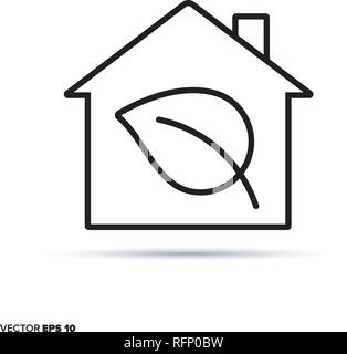 House with leaf vector line icon. Ecological and sustainable building symbol. Stock Vector