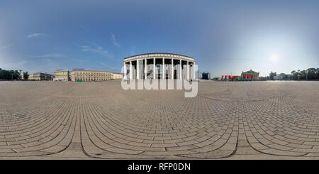 360 degree panoramic view of MINSK, BELARUS - AUGUST 24, 2016:  360 angle panorama view on central square front palace of republic. Full 360 by 180 degrees seamless equirectangula