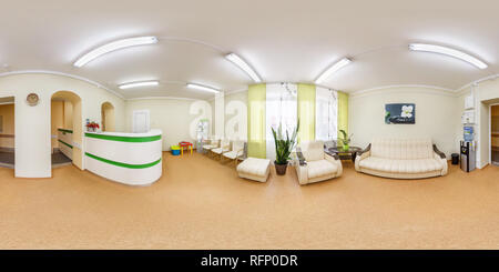 360 degree panoramic view of GRODNO, BELARUS - AUGUST 4, 2017: 360 panorama in interior reception hall in modern medical research center. full 360 degree panorama in equirectangul