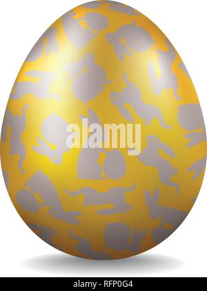 Golden Easter Egg with silver aeaster bunnies silhouettes Stock Vector