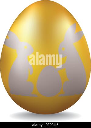 Golden Easter Egg with silver easter bunnies silhouette vector illustration Stock Vector