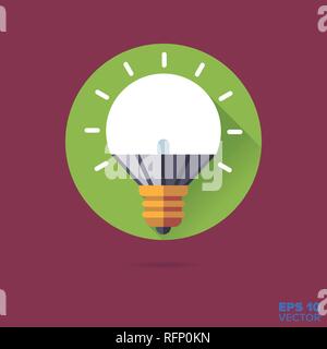 LED light bulb flat design long shadow vector icon Stock Vector