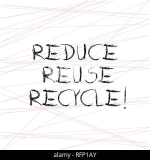 Writing note showing Reduce Reuse Recycle. Business photo showcasing Cut down on the amount of garbage we make each year Straight Line Scattered Rando Stock Photo