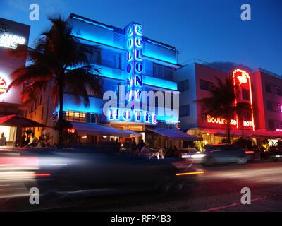 Ocean Drive at night, Miami Beach, Florida, USA Stock Photo