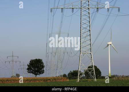 Wind turbines, wind power stations near Soest, North Rhine-Westphalia, Germany Stock Photo