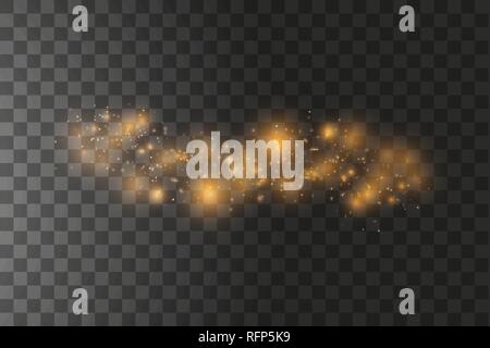 The dust is yellow. yellow sparks and golden stars shine with special light. Vector sparkles on a transparent background. Christmas light effect Stock Vector