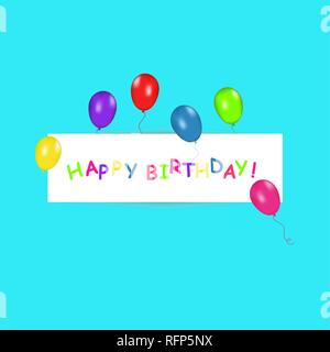 Happy Birthday banner with color balloons on trendy blue background. Vector illustration Stock Vector