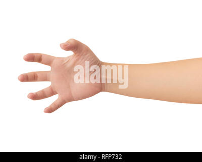 Human hand in reach out one's hand and showing 5 fingers gesture isolate on white background with clipping path, Low contrast for retouch or graphic d Stock Photo