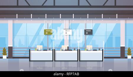 cash desk windows financial currency exchange consulting center concept banking equipment modern bank reception office interior horizontal banner flat Stock Vector