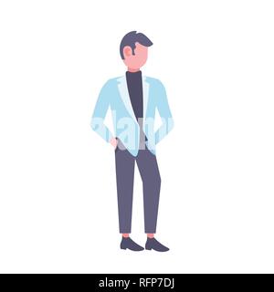 businessman holding hands in pockets business man wearing elegant fashion suit full length male cartoon character flat isolated Stock Vector