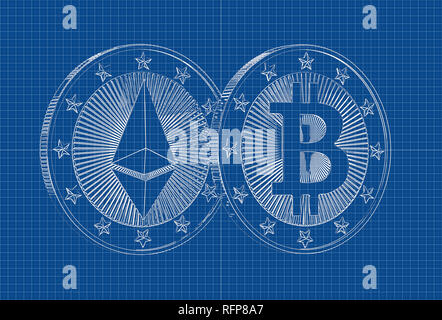 Bitcoin - Blueprint sketch Stock Photo - Alamy