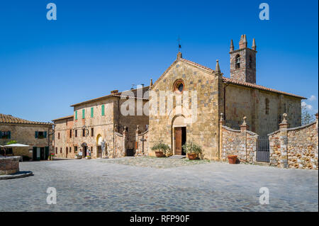 Monteriggioni central square of old town inside the fortress. Tiscano, Italy. Stock Photo